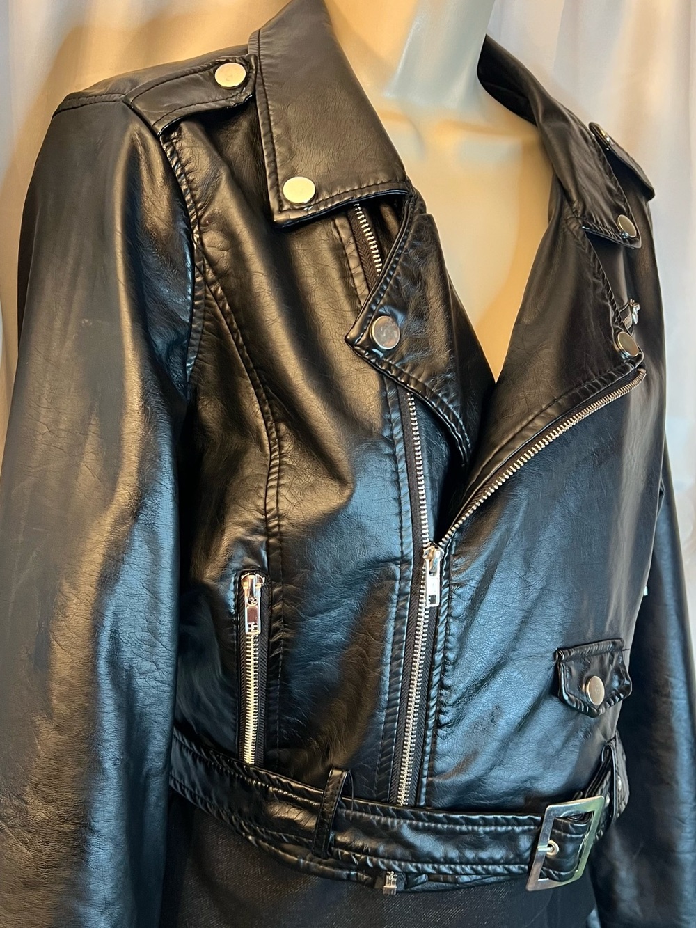 Ashley By 26 International Black Faux Leather Biker Jacket with Belt - Picture 5 of 14